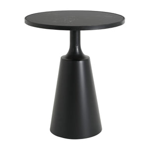 English Elm Modern Round Accent Table Marble Laminate Top Matte Black Iron Base Living Room N770P412286M