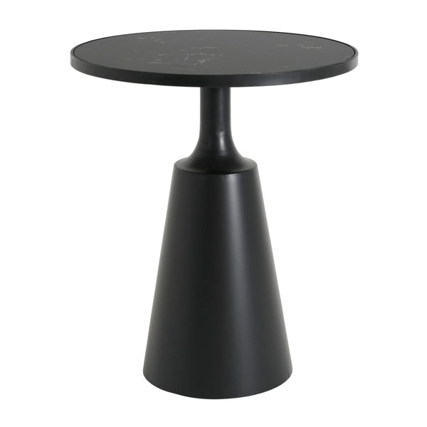English Elm Modern Round Accent Table Marble Laminate Top Matte Black Iron Base Living Room N770P412286M
