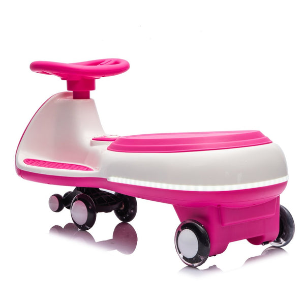 English Elm 12v Kids Ride on Wiggle Car with Dual Motors Led Wheels Bluetooth and Triangular Frame Rose Red W1578P390195