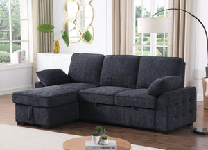 English Elm Mackenzie Chenille Fabric Reversible Sleeper Sectional with Storage Chaise, Drop-Down Console and USB Charging Ports Charcoal B061S00933
