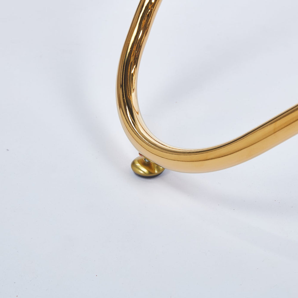 English Elm Dining Table with tempered glass top and sleek metal legs, modern space-saving design for small spaces Golden W234P329699