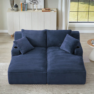 English Elm Compressible Corduroy Double Chaise Lounge with Cupholders, No Assembly, Spring-Padded Comfort Sleeps 94 Blue W2339P346396