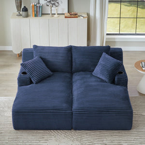 English Elm Compressible Corduroy Sleeper Loveseat with Cupholders Ready in 72 Hours No Assembly Blue W2339P411860