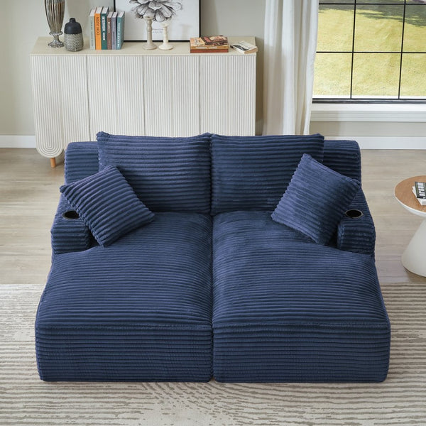 English Elm Compressible Corduroy Sleeper Loveseat with Cupholders Ready in 72 Hours No Assembly Blue W2339P411860