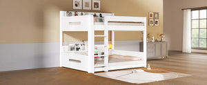 English Elm Queen Over Pine Bunk Bed with Built-in Shelves and Usb Charging Ports White N7090002238K