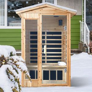 English Elm Two Person Old Fir Outdoor Far Infrared Sauna with Bluetooth and Lcd Controls W632S00010
