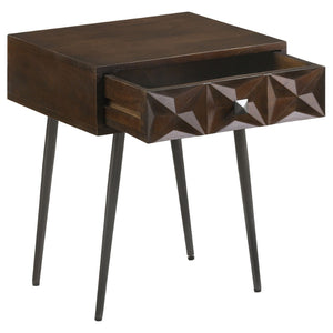English Elm Gibson Solid Mango Wood Side Table Carved Starburst Drawer Mid-century Accent B062P441156