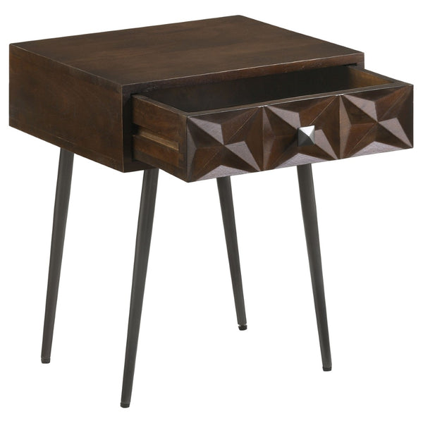 English Elm Gibson Solid Mango Wood Side Table Carved Starburst Drawer Mid-century Accent B062P441156