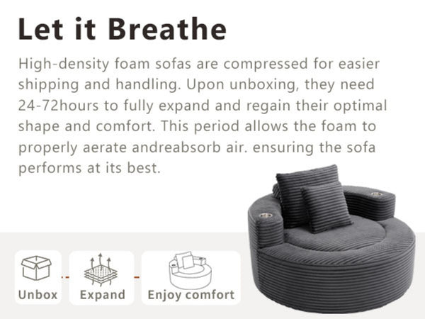 English Elm Round Cloud Sectional Sofa Bed with Memory Foam Cushions for Studio Living Spaces Dark Grey W3224P444286
