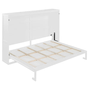 English Elm Queen Murphy Wall Bed with Led Lighting Modern Cabinet Folds Flat for Studio Living White LP100973AAK