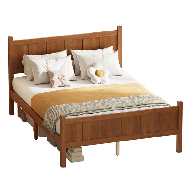 English Elm Twin Platform Bed Vertical Slat Headboard Farmhouse Shaker Wood Grain Finish Bedroom Walnut N733P422479D