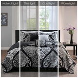 Madison Park Vienna Transitional 6 Piece Printed Cotton Quilt Set with Throw Pillows MP13-7959 Black