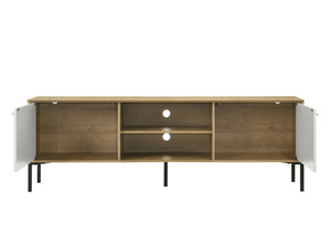 English Elm Tropea 58 Inch Open Shelf Media Console with Oak Finish and Cord Management B2749P413265