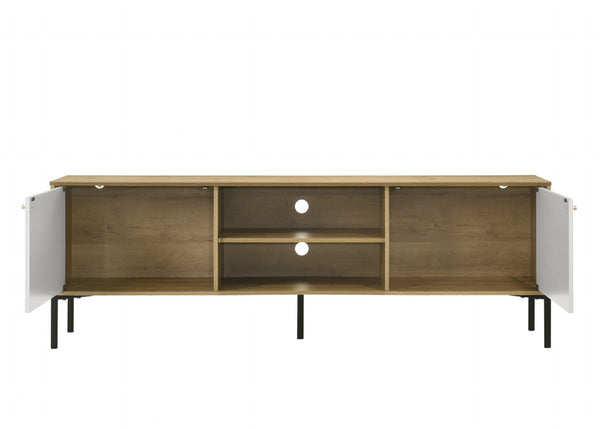 English Elm Tropea 58 Inch Open Shelf Media Console with Oak Finish and Cord Management B2749P413265