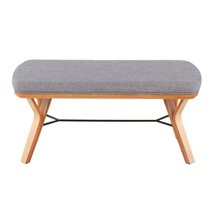 English Elm Folia Mid-Century Modern Bench with Plush Upholstered Seat and Tapered Wood Legs, 44" L Grey B202S01151