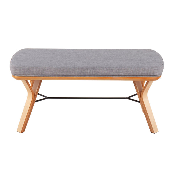 English Elm Folia Mid-Century Modern Bench with Plush Upholstered Seat and Tapered Wood Legs, 44" L Grey B202S01151