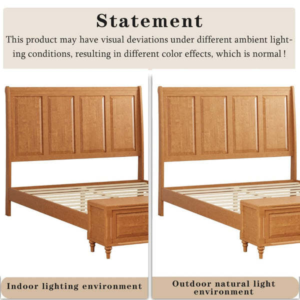 English Elm Queen Sleigh Bed Solid Rubberwood Walnut Finish Curved Headboard Footboard Storage Bench W1716S00035