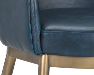 Sunpan FRANKLIN Dining Armchair - Vintage Blue Faux Leather with Antique Brass Frame for Stylish Spaces 104978