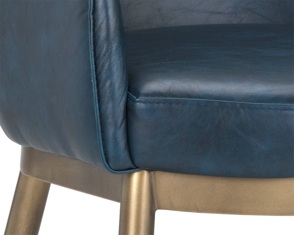 Sunpan FRANKLIN Dining Armchair - Vintage Blue Faux Leather with Antique Brass Frame for Stylish Spaces 104978