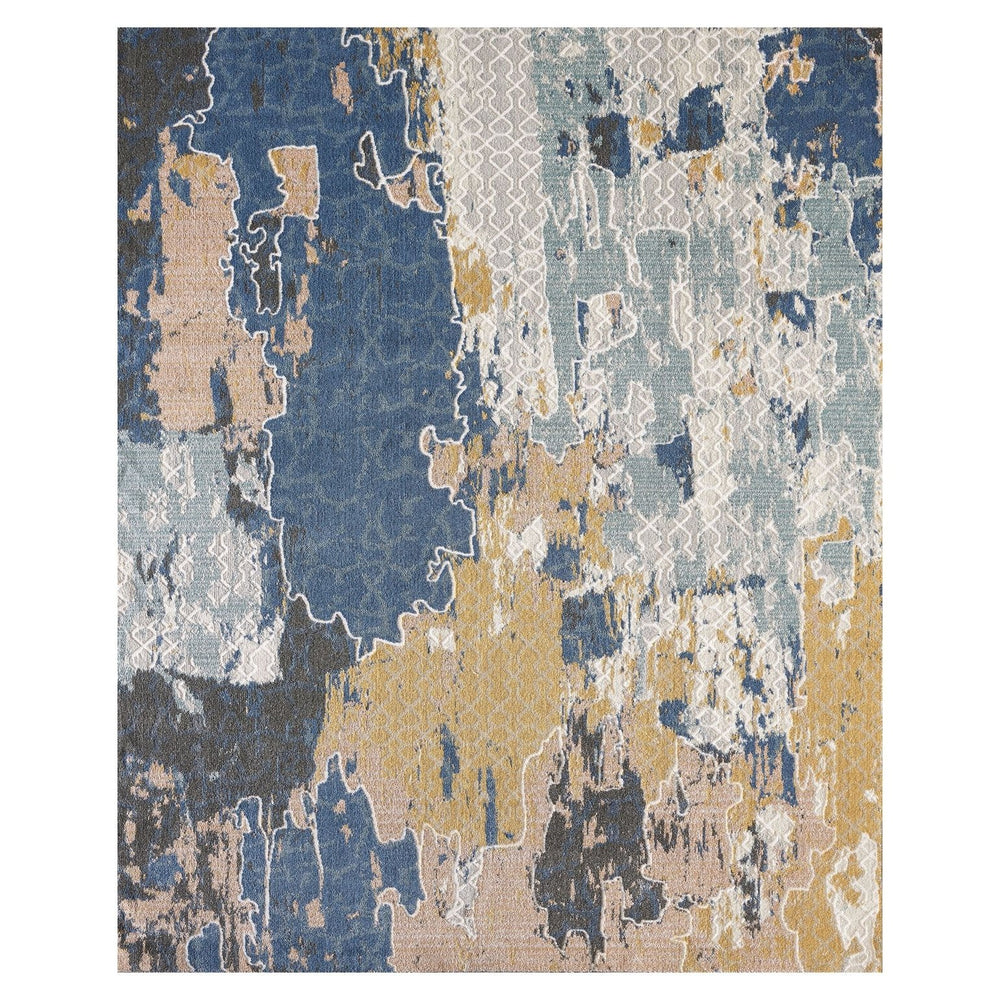 English Elm Edenbrook Abstract Multi-Colored Rug 5x8 | Cream, Deep Blues & Tans, 8mm Non-Shedding Pile for High Traffic B350P326211
