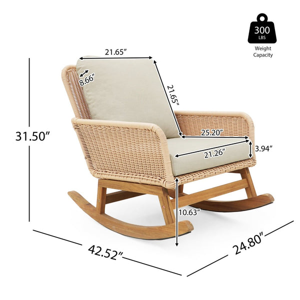 English Elm Contemporary Wicker Rocking Chair Pe Rattan Weave Wooden Frame Plush Cushions Patio Beige N767P229004N_2