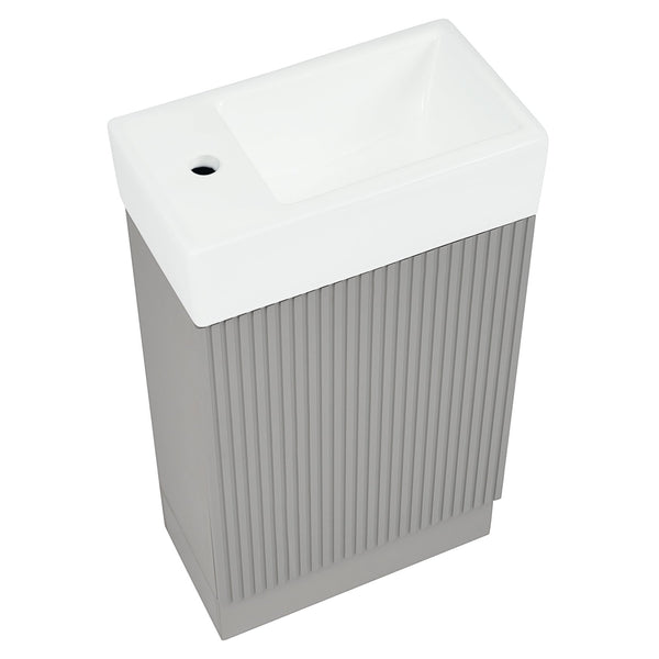 English Elm 18.6" Bathroom Vanity with Sink and Ceramic Top, MDF Cabinet with Door, TP Holder & Shelf Grey N725P212181E