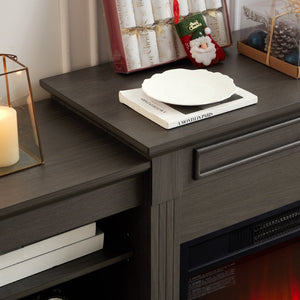 English Elm Media Console with Built-in Electric Fireplace Spacious Mdf Cabinet for Large Tvs W1758S00029