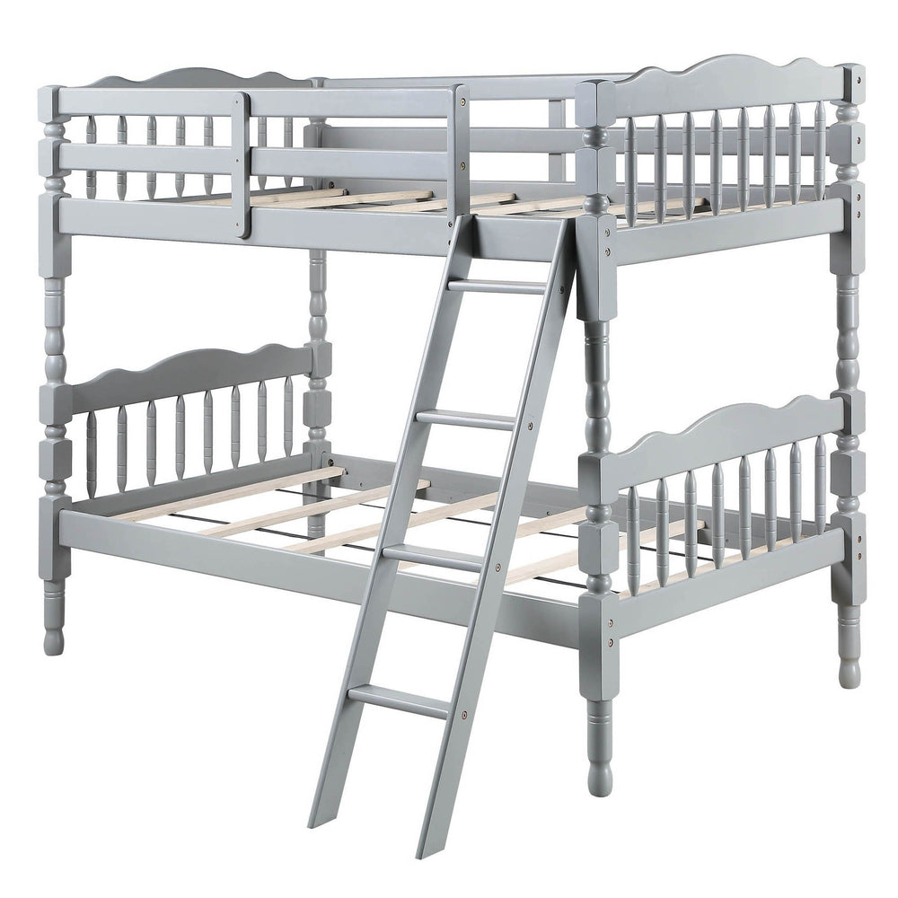 English Elm Grey Twin Over Twin Bunk Bed - Space-Saving Design, Sturdy Pine Construction & Safe Access Features B062S00492
