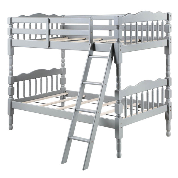 English Elm Grey Twin Over Twin Bunk Bed - Space-Saving Design, Sturdy Pine Construction & Safe Access Features B062S00492