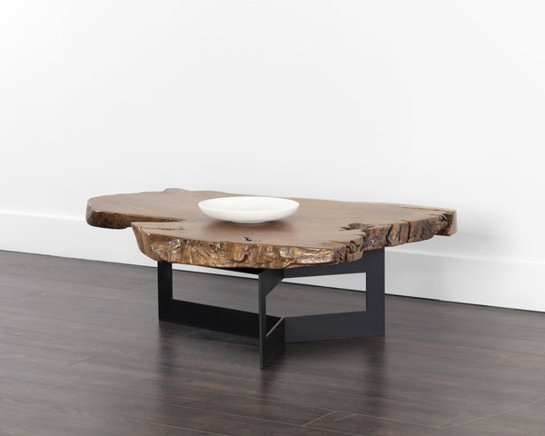 Sunpan Wyatt Coffee Table - Handcrafted Solid Teak Root Wood with Unique Design, Sturdy Steel Frame & Style Natural
