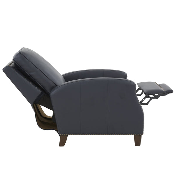 English Elm Jack Midnight Blue Faux Leather Recliner Chair with Nailhead Trim, Tapered Wood Legs, High-Density Foam Comfort B050P229965