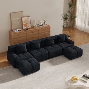 English Elm 135.4" 6-Piece U-Shaped Sleeper Modular Sectional Sofa Bed with Chaise, Tufted Fuzzy Fabric, 6-Seater Comfort Charcoal W3118S00024