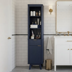 English Elm 68" Tall Fluted Freestanding Storage Cabinet with Drawer and Adjustable Shelf for Bathroom Blue N817P375218B