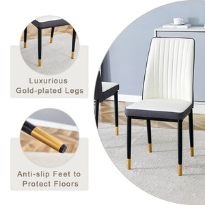 English Elm A 42-inch round dining set with stone top table and gold-plated stainless legs plus four PU chairs Black+Silver 31 L x 19.5 W x 17.5 H W1512S00135