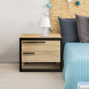 English Elm Oak Rustic Industrial 2-Drawer Nightstand with Elevated 5" Metal Legs, Oak and Black Storage Accent (22.5"W) B062P185668