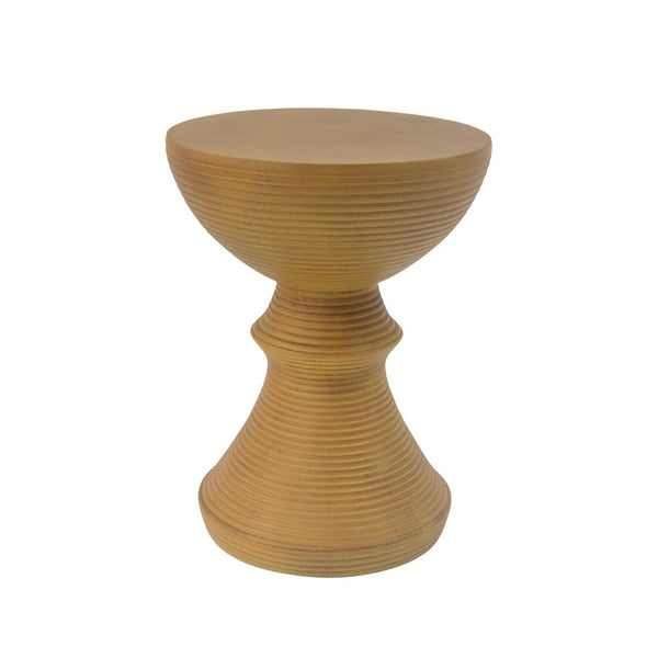 English Elm 16" Ribbed Concrete Outdoor Side Table Sculptural Hourglass Patio Garden Accent Natural N767P192100N