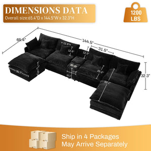 English Elm 145-inch Seven Piece Modular Cloud Sofa with Woolen Upholstery for Spacious Living W2564S00042