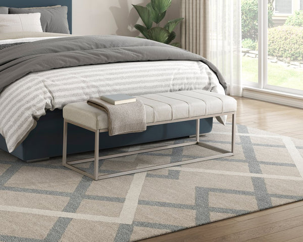 English Elm Modern Upholstered Bench with Channel Tufting and Plush Foam Seat on Sleek Metal Frame for Entryway Beige,Champagne 50.5 L x 20 W x 10.5 H B011P361971