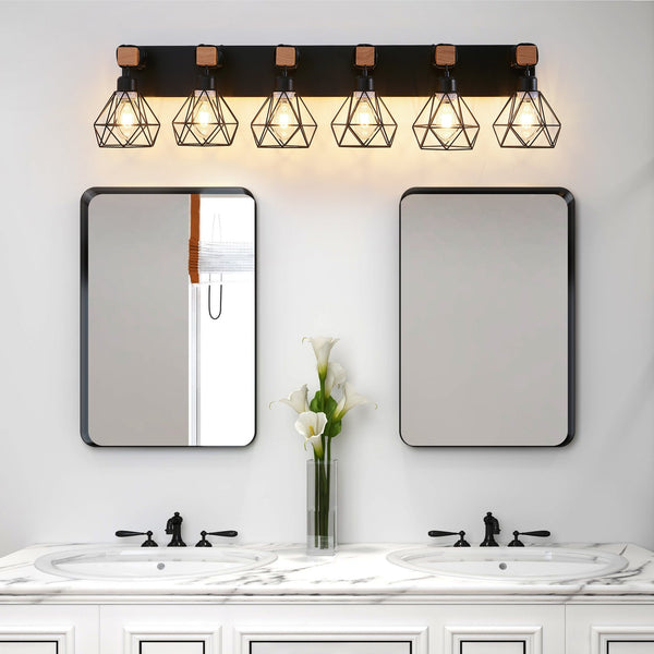 English Elm 38" Modern 6-Light LED Vanity Light with Square Acrylic Shades, Moisture-Proof Wall Fixture for Bathroom Mirror Black W2312P374933
