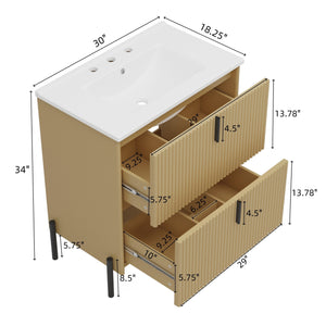 English Elm Christopher Knight Home® - 30" Bathroom Vanity With Elegant Ceramic Sink, Soft-Close Drawers & Fluted Design For Modern Spaces N817P288931N