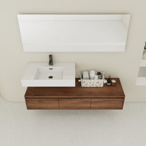 English Elm 60 Inch Wall-Mounted Bathroom Vanity With Resin Sink, Soft-Close Drawers & Floating Design Charm W999S00258