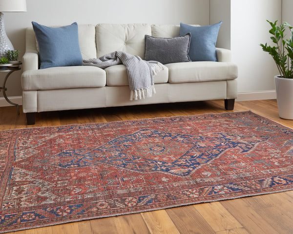 Feizy Rugs Rawlins Vintage-inspired Medallion Rug – Stunning Antique Design In Warm Red And Cool Blue Hues Red,Tan,Blue Polyester Rln39hqfrednvyp00