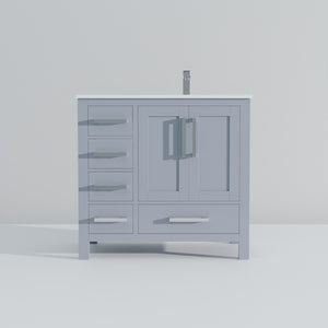English Elm Dark Grey Bath Vanity With Cultured Marble Top, Chrome Faucet & Ample Storage For Modern Bathrooms B2731P259036