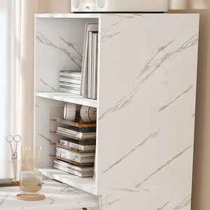 English Elm Stretchable expandable office desk with magnetic fold, lockable casters, adjustable shelves for storage and space-saving White Marble W509P355682