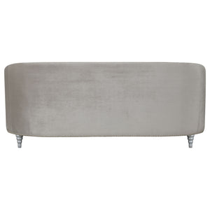 English Elm Dolby Grey Velvet Tufted Sofa with Chrome Nailhead Trim and Silver Turned Legs — 87"L Modern Luxe B062P357805