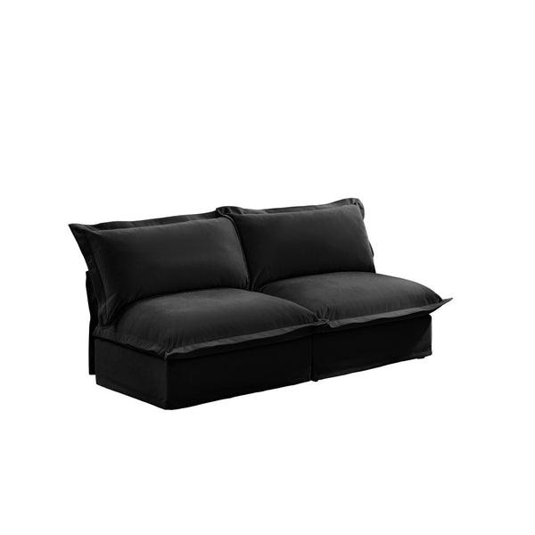 English Elm Streamlined Velvet Modular L-shape Sectional Sofa with Cloud Foam and French Piping Black W3041S00117
