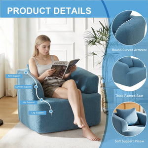 English Elm 360° 360 Swivel Teddy Velvet Accent Chair Plush Cocoon Seat for Living Room or Bedroom Blue W5385P433230