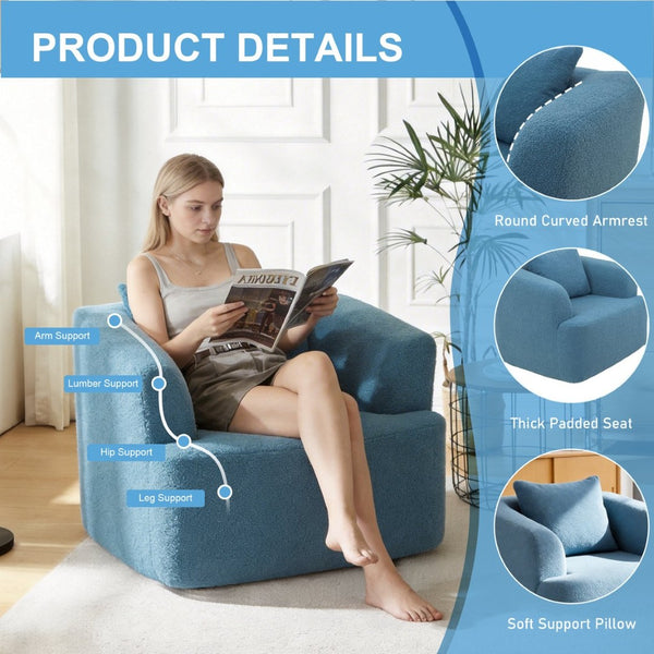 English Elm 360° 360 Swivel Teddy Velvet Accent Chair Plush Cocoon Seat for Living Room or Bedroom Blue W5385P433230