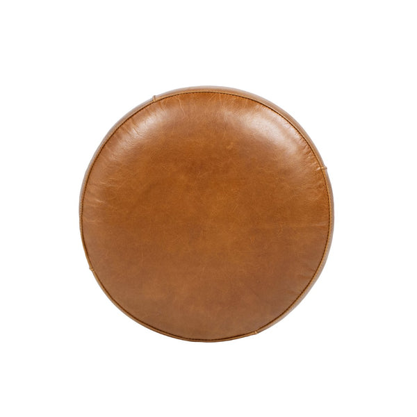 English Elm Nico Genuine Leather Drum Ottoman Stool with Brass Base for Living Room or Bedroom B2719P485493
