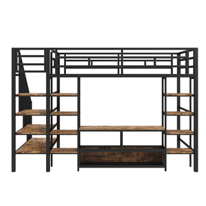 English Elm Full Metal Loft Bed Full Size with Staircase, Built-In Desk & Shelves, Black, Sturdy Space-Saving Setup GX001132AAB